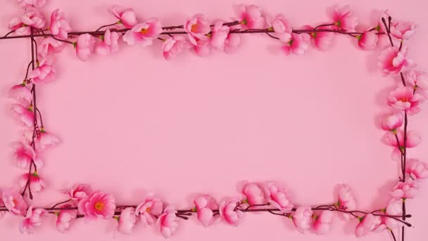 Romantic Flowers Hearts Frame Valentine Day Spring Background Stop Motion — Vídeo de Stock
