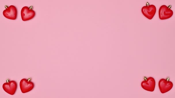 Valentine Day Background Moving Hearts Copy Space Pastel Pink Background — Stockvideo