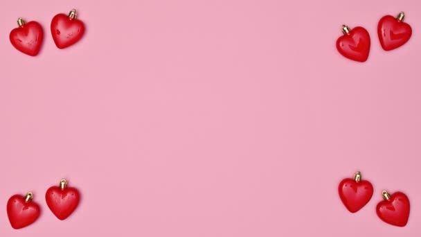 Valentine Day Background Hearts Appear Copy Space Pastel Pink Background — Stock videók
