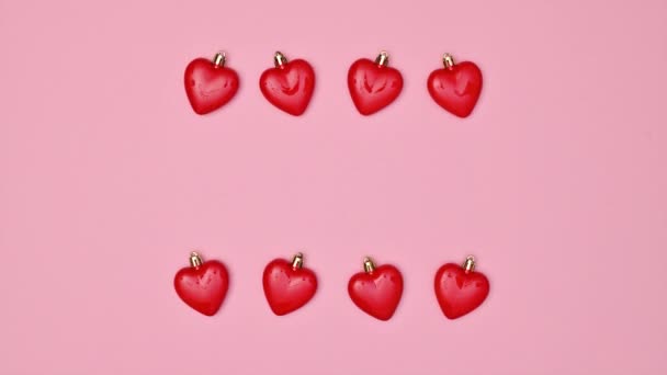 Valentine Day Hearts Layout Pastel Pink Background Copy Space Flat — Stok video