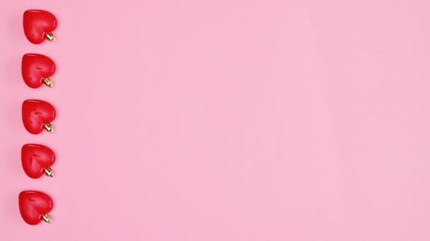 Valentine Day Hearts Rotate Left Side Pastel Pink Background Copy — Vídeos de Stock