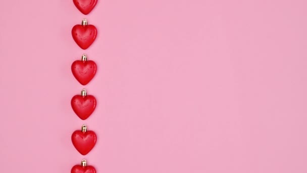 Valentine Day Hearts Left Side Pastel Pink Background Copy Space — Vídeos de Stock