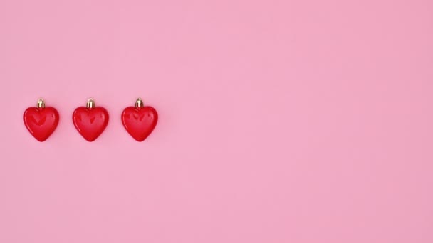 Любовный Фон Сердцами Появляется Исчезает Розовом Фоне Плоский Лежал Стоп — стоковое видео