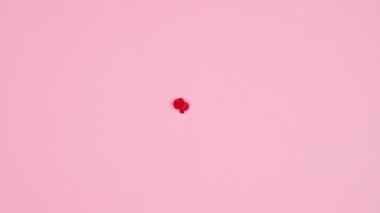 Heart transforming from ball and start beating on pastel pink background. Stop motion. Flat lay