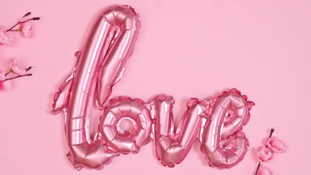 Romantic Spring Valentine Day Greeting Card Love Balloon Cherry Blossom — Vídeo de Stock
