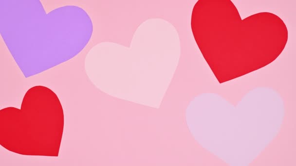 Valentine Day Background Hearts Stop Motion Flat Lay — Vídeos de Stock