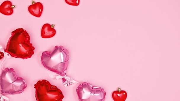 Valentine Day Background Appear Hearts Copy Space Pastel Pink Background — Stockvideo