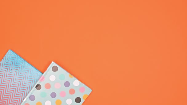 Orange Background School Stationery Appear Flat Lay Copy Space Pattern — Stockvideo