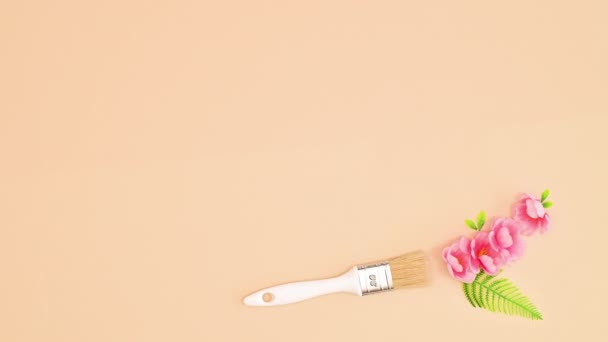 Piękna Girlanda Kwiatowa Zatrzymuje Ruch Szczotka Farby Pozostawiająca Kwiaty Wiosenne — Wideo stockowe