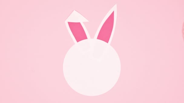 Чашка Кави Еспресо Прикрасою Великоднього Кролика Яєць Пастельно Рожевому Тлі — стокове відео