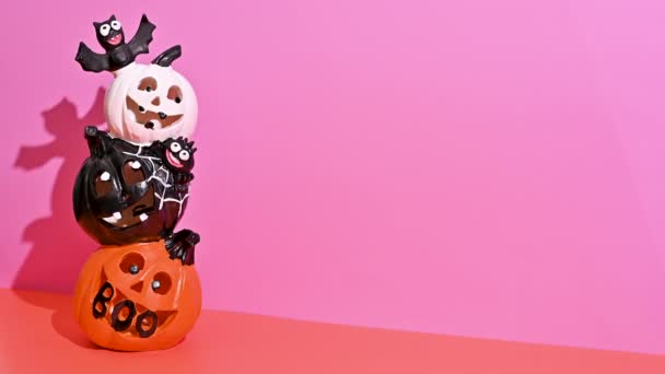 Förtrollande Pumpa Skulpturer Halloween Magi Pastell Bakgrund — Stockvideo