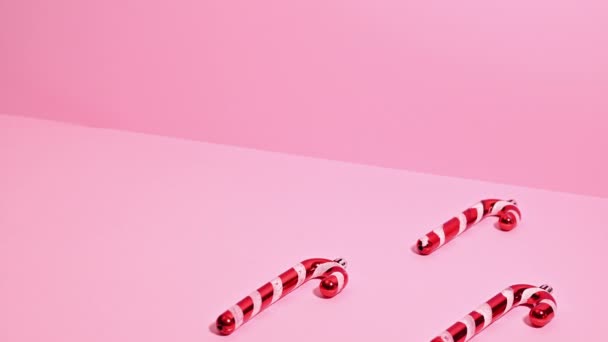 Sweet Symphony Stop Motion Video Candy Canes Materializing Pastel Pink — Vídeos de Stock