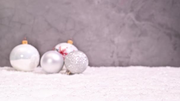 Creative White Silver Christmas Arrangement Ornaments Appears Stop Motion — Stock Video