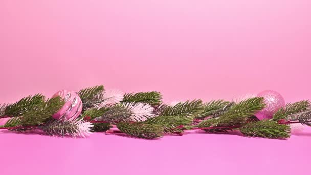 Mouvement Arrêt Festif Monochrome Avec Ornements Roses Sur Guirlande Noël — Video