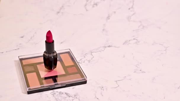 Feminine Elegance Unveiled Stop Motion Beauty Products Marble — Stock video