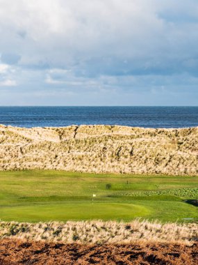Links golf course with copy space at Warkworth, Northumberland, UK