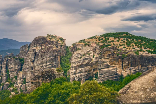 Stock image two monasteries of meteora on gigantic rock formations