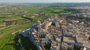 Mdina şehri, hava aracı manzaralı. Malta adası