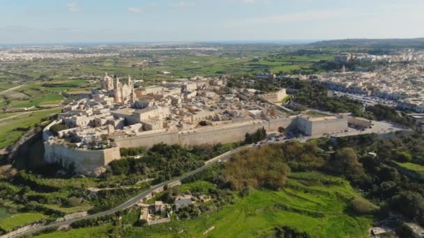 Luftaufnahme Der Stadt Mdina Der Alten Hauptstadt Von Malta — Stockvideo