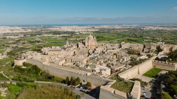Mdina Şehrinin Insansız Hava Aracı Manzarası Eski Malta Başkenti — Stok video