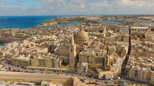 Drohnenaufnahme Der Stadt Valletta Hauptstadt Von Malta — Stockvideo