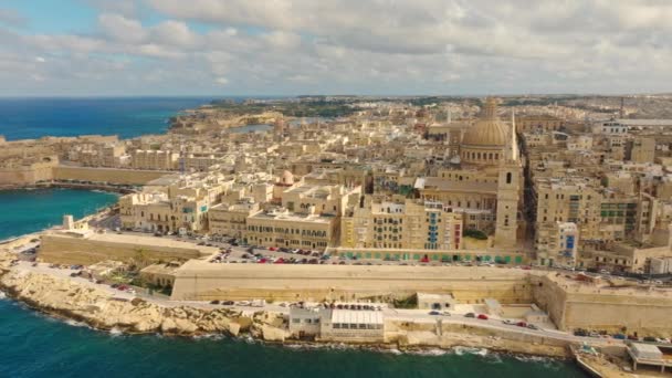 Luftaufnahme Der Stadt Valletta Hauptstadt Von Malta Europa — Stockvideo