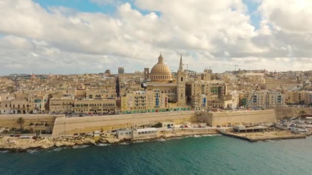 Luftaufnahme Der Stadt Valletta Hauptstadt Der Insel Malta Europa — Stockvideo