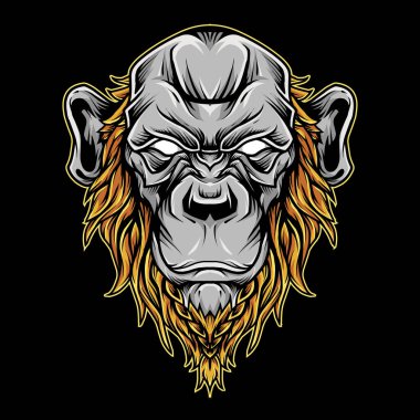 Kel Şempanze Başlı Maskot Logosu Çizimi