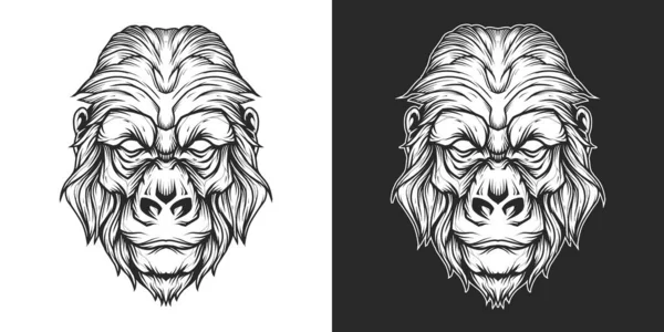 Gorilla Head Logo Line Art — Stock Vector