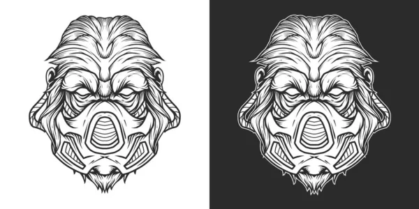 Gorille Masque Gaz Head Logo Line Art — Image vectorielle