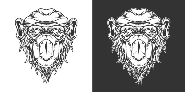 Chimp Medic Head Logo Line Art — Stock Vector