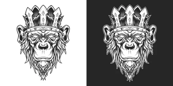 Chimp King Linea Logo Testa Art — Vettoriale Stock