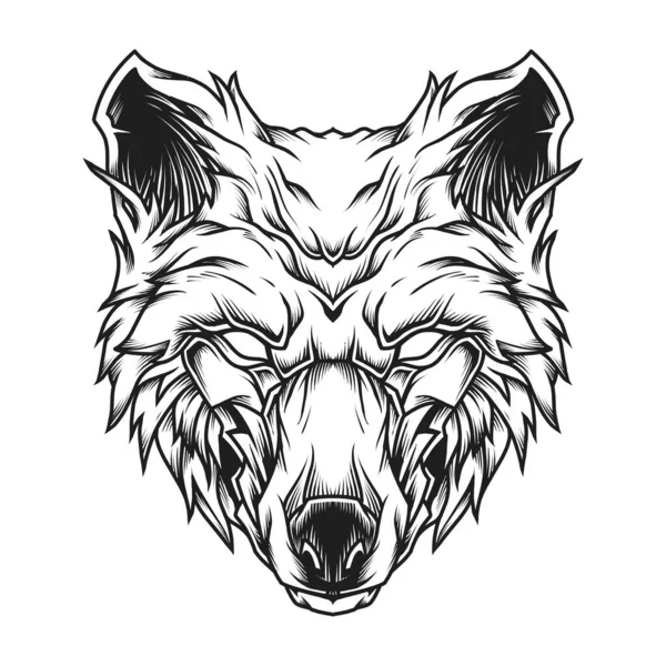 Wolf Head Line Art Illustration — Stockový vektor