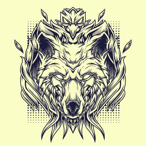 Illustration Phoenix Wolves Line Art — Image vectorielle