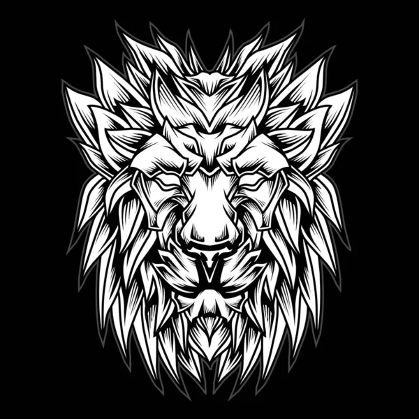 Black White Lion Head Logo Illustration — Stock Vector