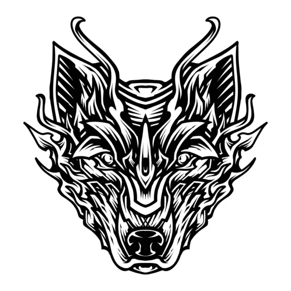 Wolf Head Linea Arte Vettoriale Illustrazione — Vettoriale Stock