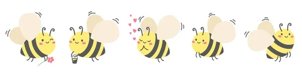 Childrens Reihe Von Vektorillustrationen Niedliche Fröhliche Bienen Liebhaber Mit Honig — Stockvektor
