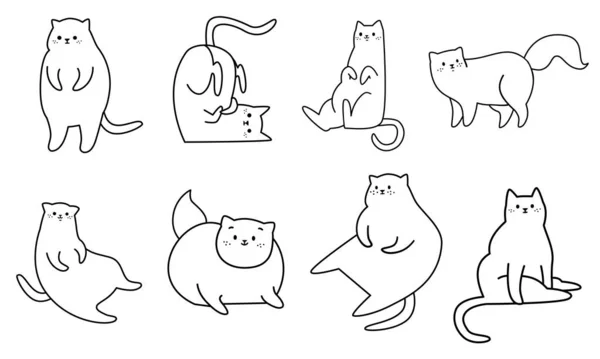 Векторная Коллекция Линейных Кошек Симпатичные Черно Белые Кошки — стоковый вектор
