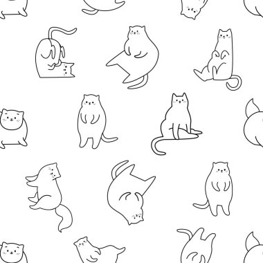Komik kedilerle kusursuz vektör deseni. Doğrusal yavru kediler, komik ve eğlenceli 