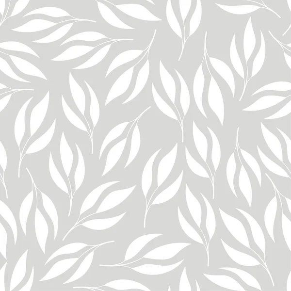 Χωρίς Ραφή Διανυσματικό Μοτίβο Λευκές Φιγούρες Φυτών Γκρι Φόντο — Διανυσματικό Αρχείο