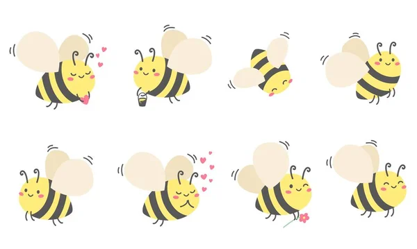 Barnens Uppsättning Vektorillustrationer Söta Glada Bin Kärlek Som Bär Honung — Stock vektor