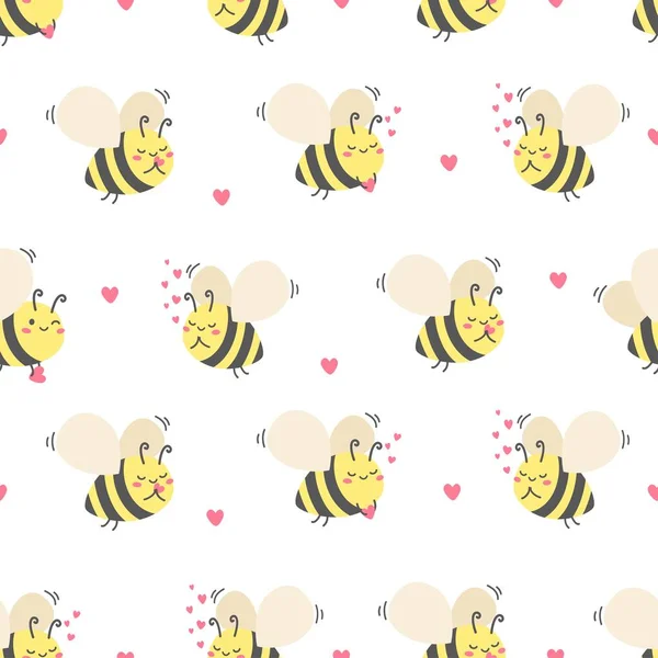 Nahtloses Vektormuster Niedliche Verliebte Bienen Bienen Mit Herz — Stockvektor