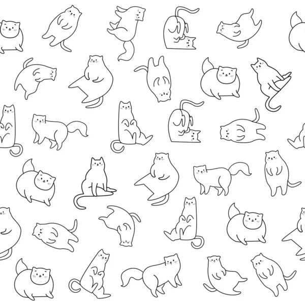 Απρόσκοπτη Διανυσματική Μοτίβο Αστείες Γάτες Γατάκια Γραμμικού Στυλ Αστεία Και — Διανυσματικό Αρχείο