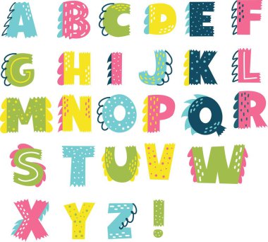 Dinozor stilinde çocuk alfabesi. Yazıtlar ve harfler için ayarlandı. Vektör koleksiyonu