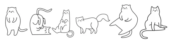 Συλλογή Διανυσματικών Γραμμικών Γατών Χαριτωμένες Ασπρόμαυρες Γάτες — Διανυσματικό Αρχείο