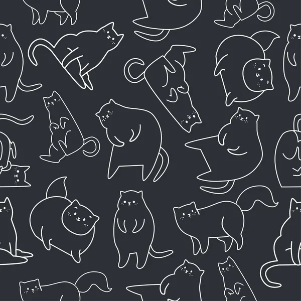 Бесшовный Векторный Рисунок Забавными Кошками Линейный Стиль Котят Смешно Весело — стоковый вектор