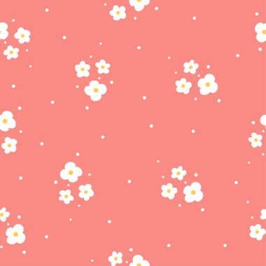 Şirin vektör deseni. Kırmızı arka planda beyaz papatyalar. Neşeli çocukların arka planı 