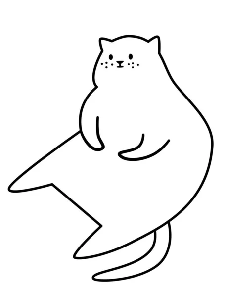 Vektorová Lineární Černobílá Ilustrace Roztomilá Tlustá Kočka Sedí Legračně Vektorová — Stockový vektor