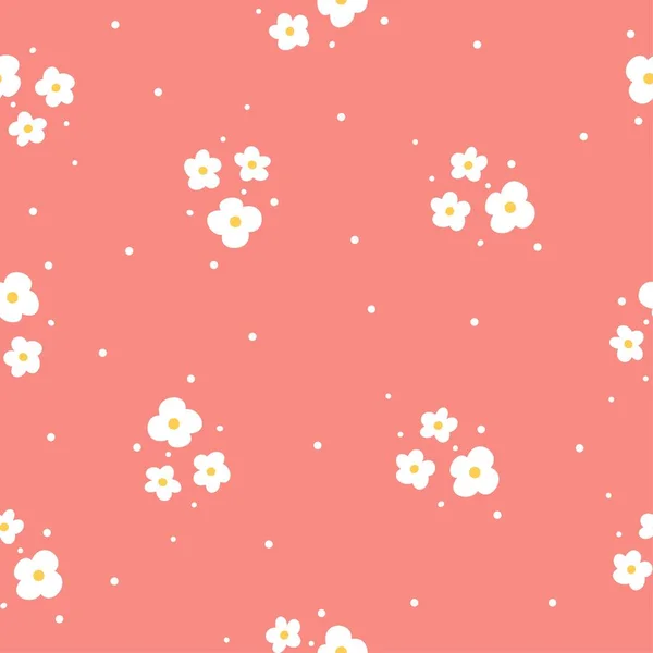 Cute Vector Pattern White Daisies Red Background Cheerful Childrens Background — Stock Vector