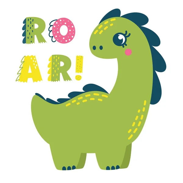 Vektor Kinderillustration Niedlicher Brachiosaurus Und Die Aufschrift Roar Print Für — Stockvektor